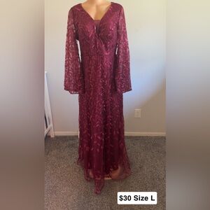 Elegant Burgundy Lace Gown